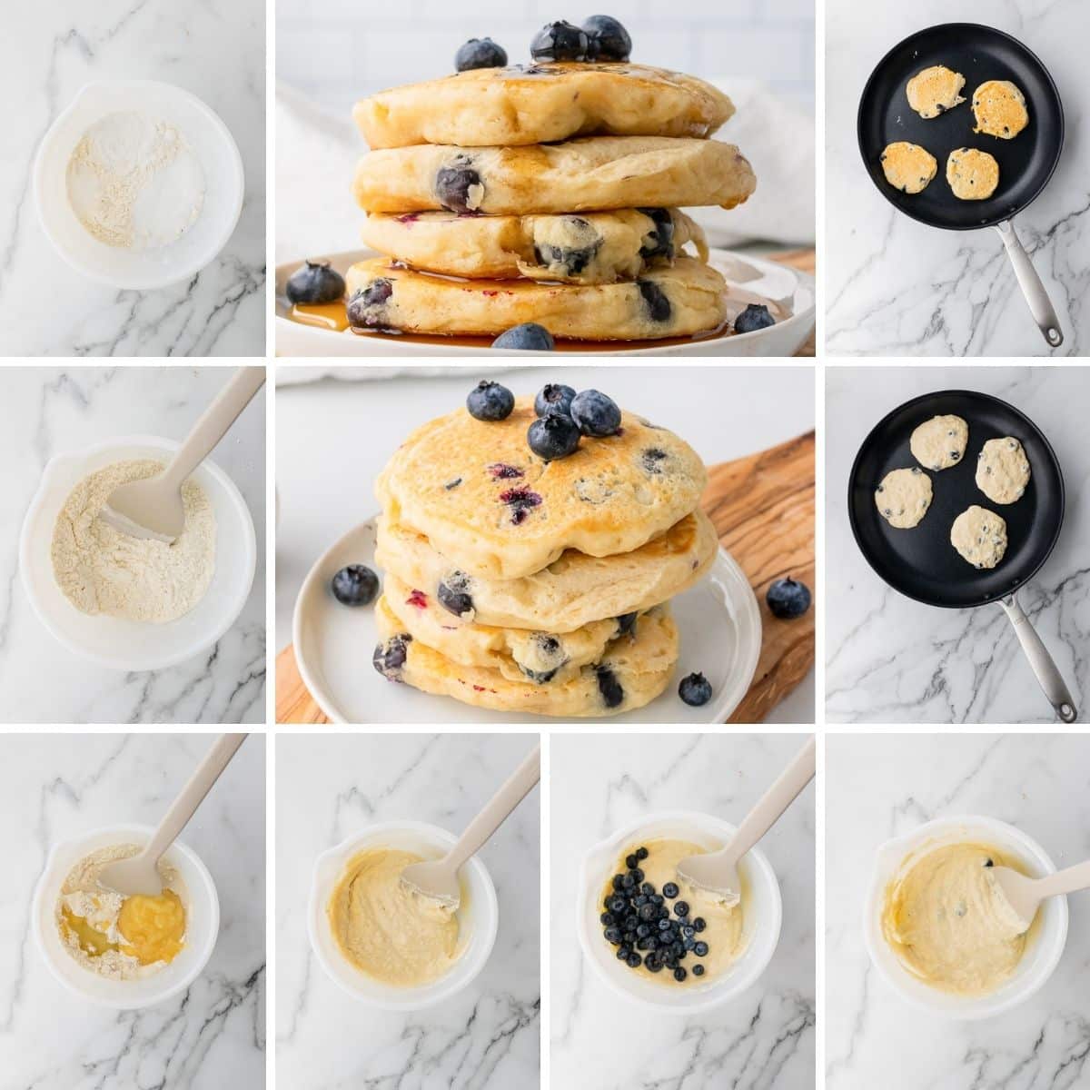 how to make vegan blueberry pancakes collage