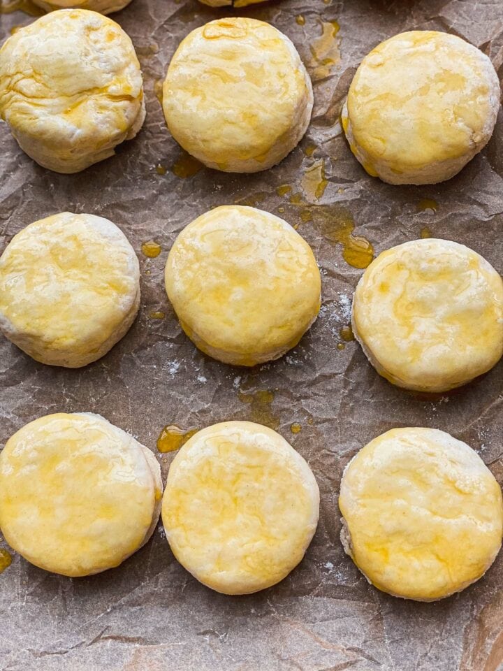 Biscuit with butter on a baking tray