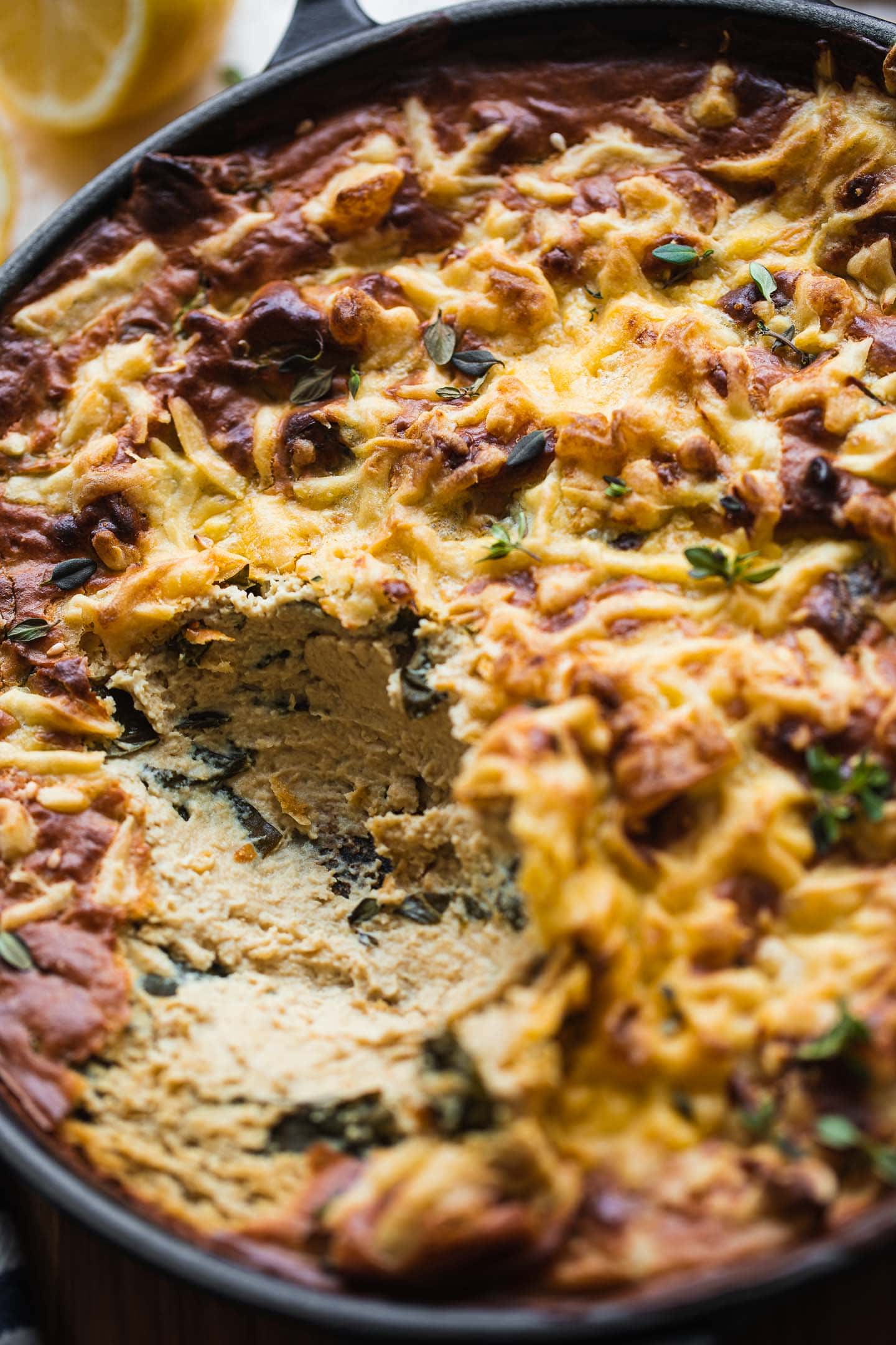 Cheesy vegan artichoke dip with spinach