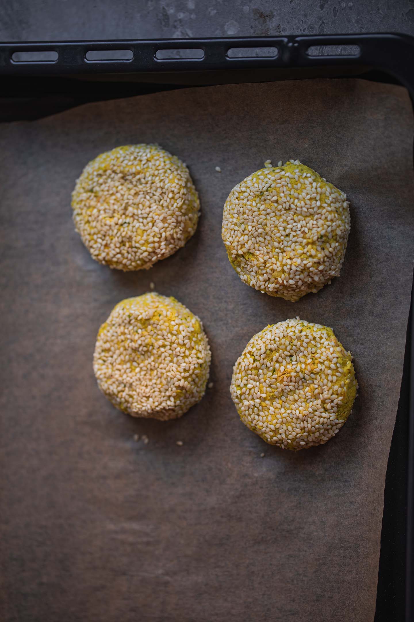 Falafel on a baking tray