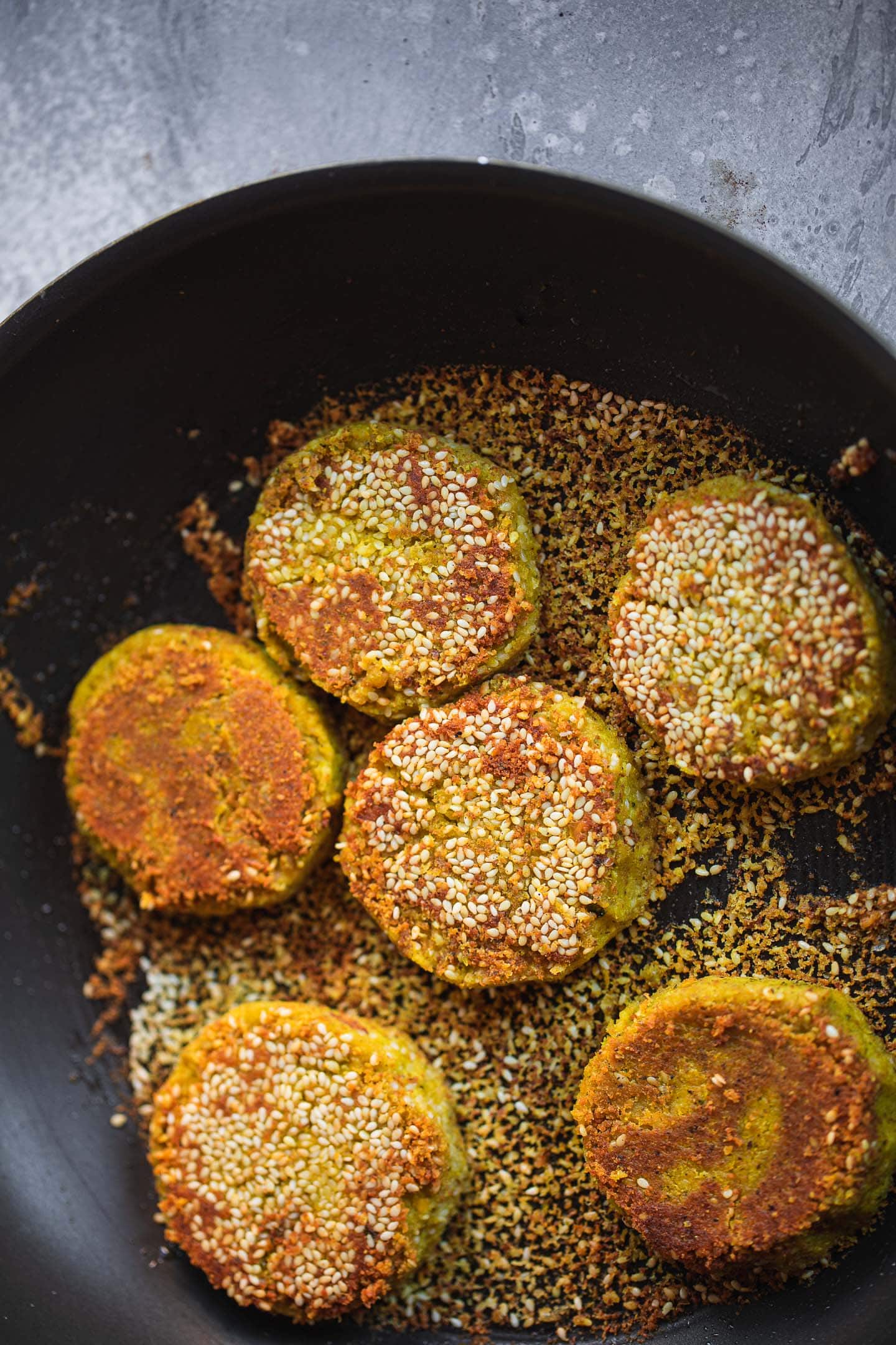 Fried falafel in a pan