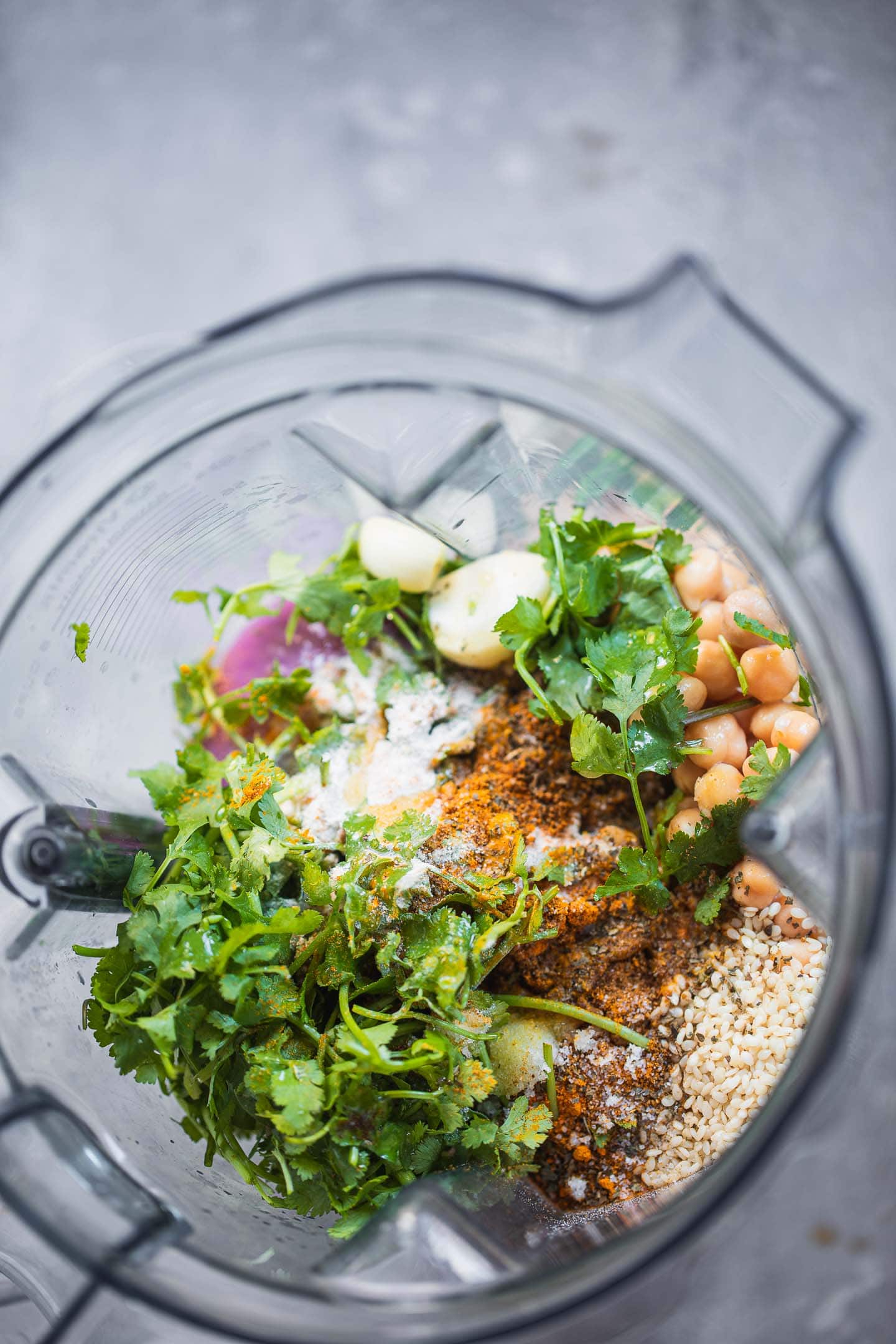 Ingredients for falafel in a blender