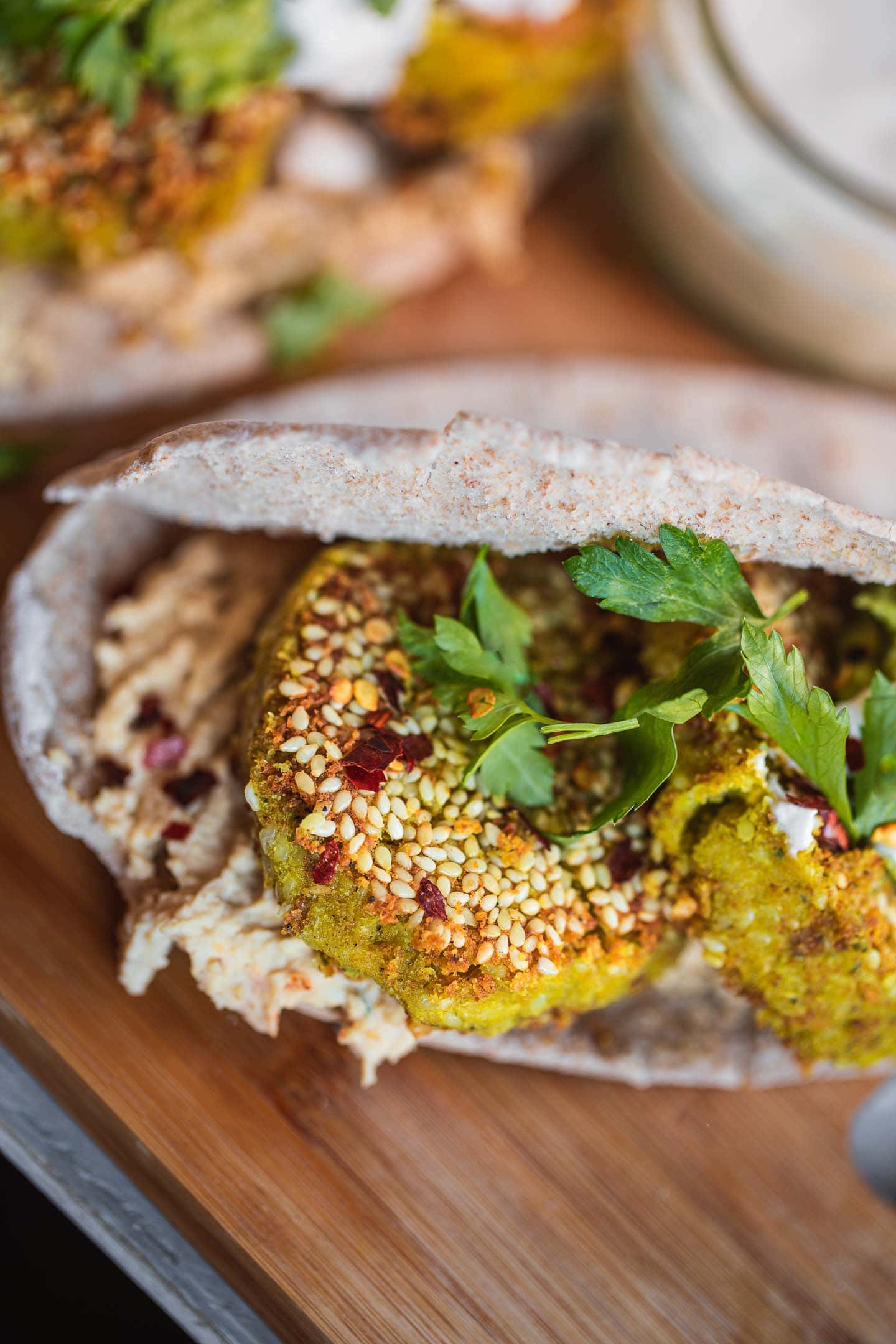 Pita with vegan falafel and hummus