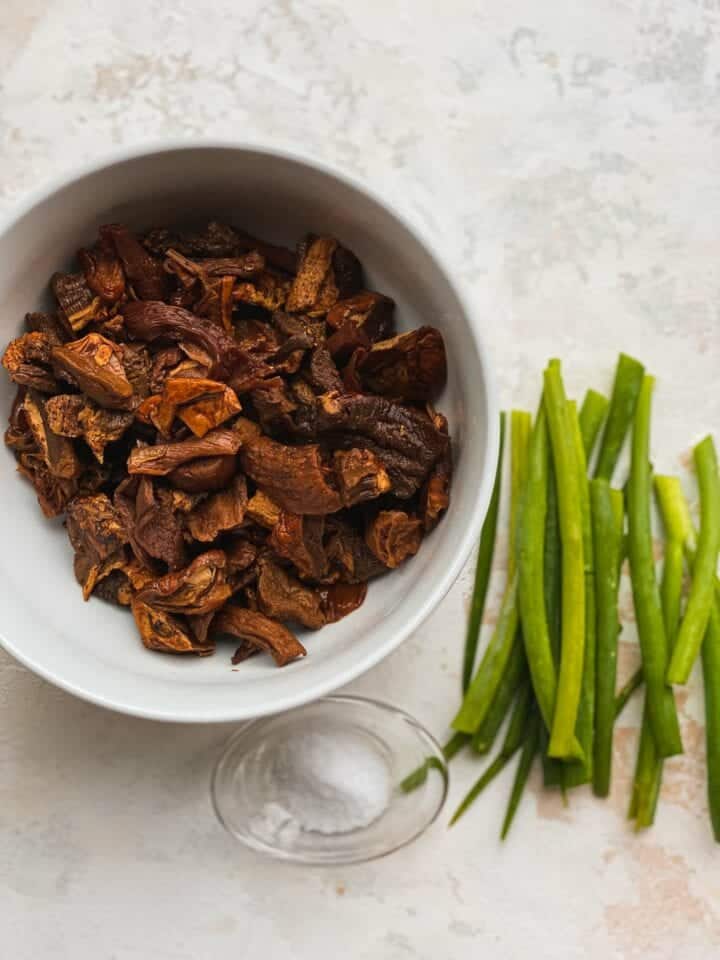 Porcini mushrooms and scallions