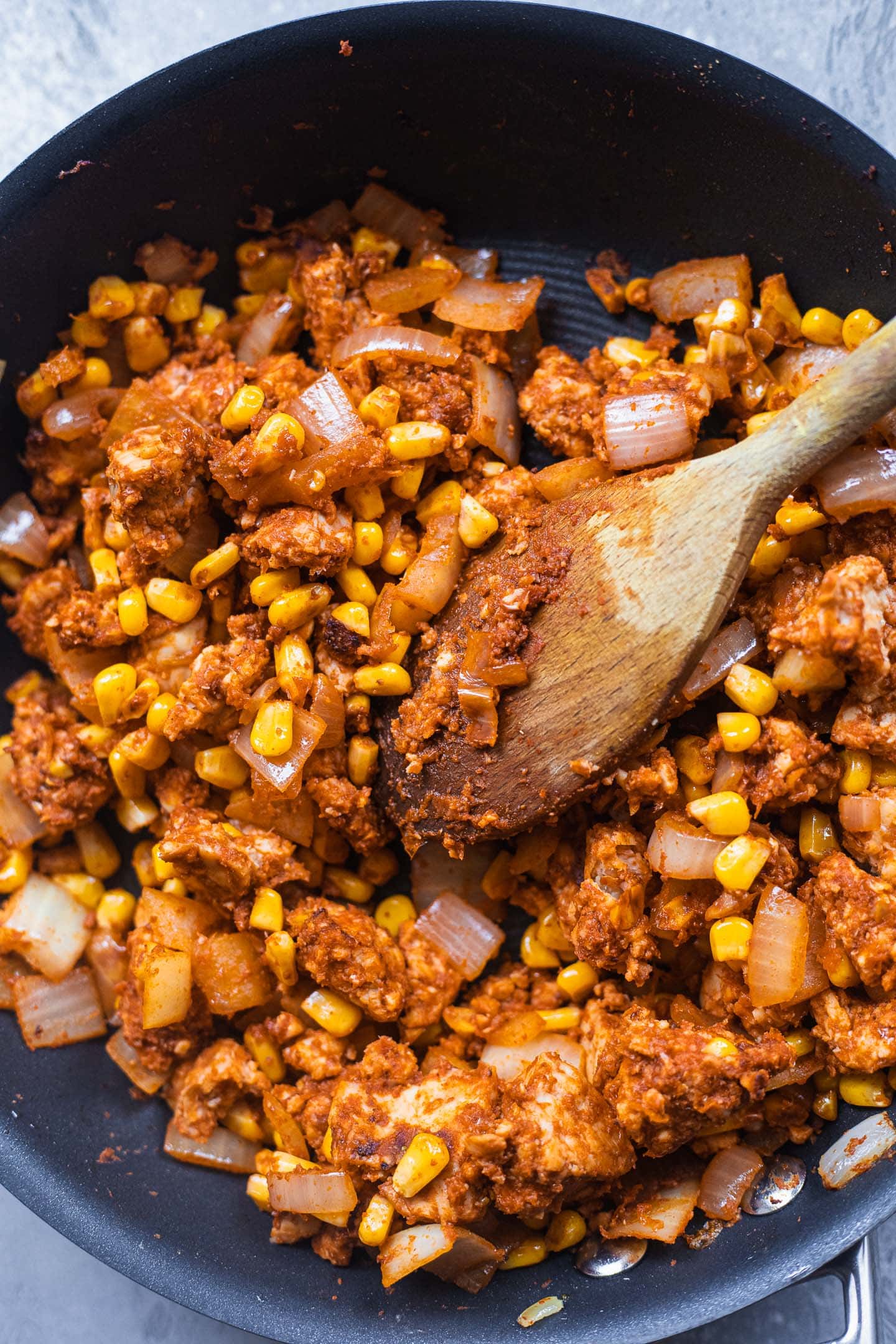 Smoky tempeh in a pan