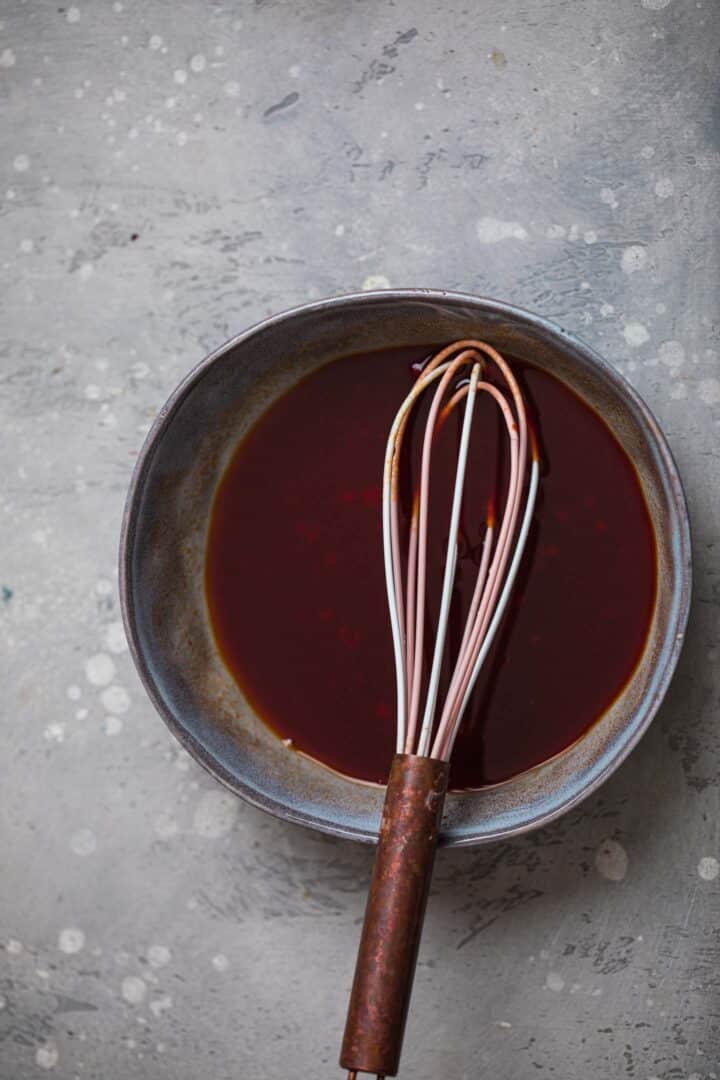 Vegan sweet and sour sauce in a bowl