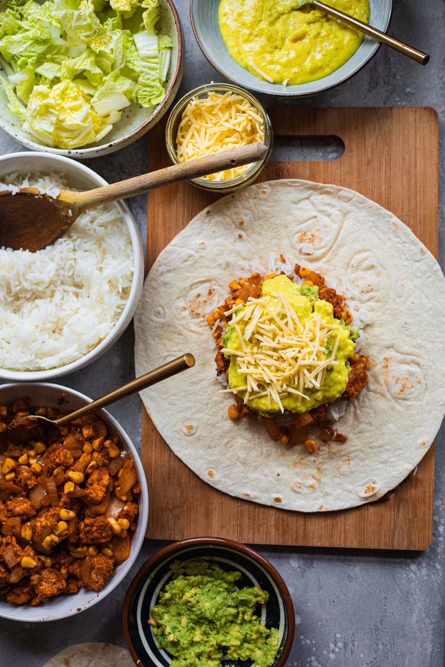 Vegan wrap with tempeh and nacho cheese