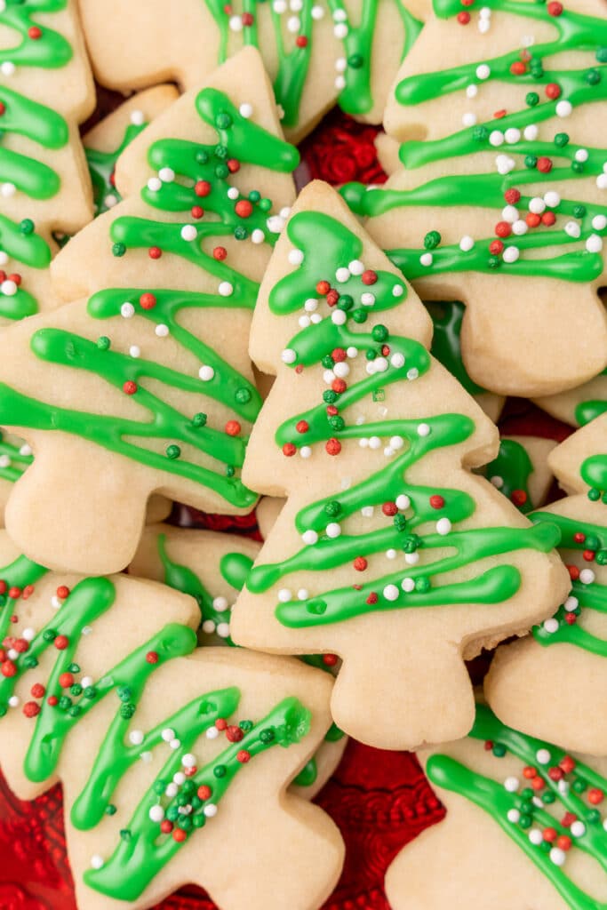 vegan christmas cookies stacked on a plate