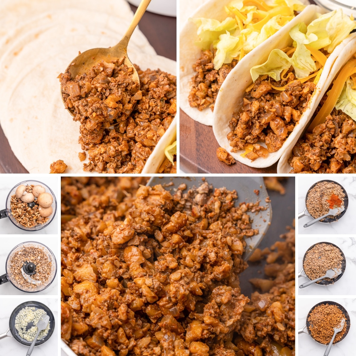 vegan taco meat being prepared