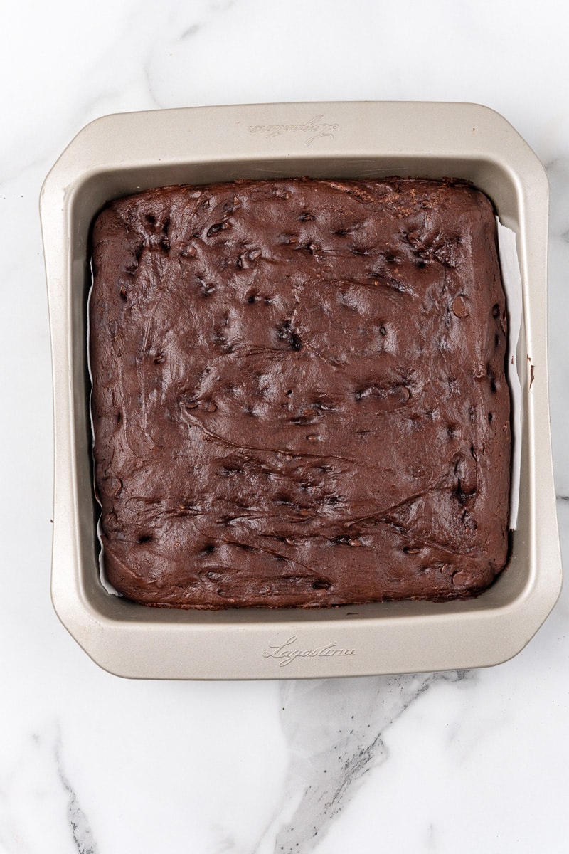 avocado brownies in a baking pan