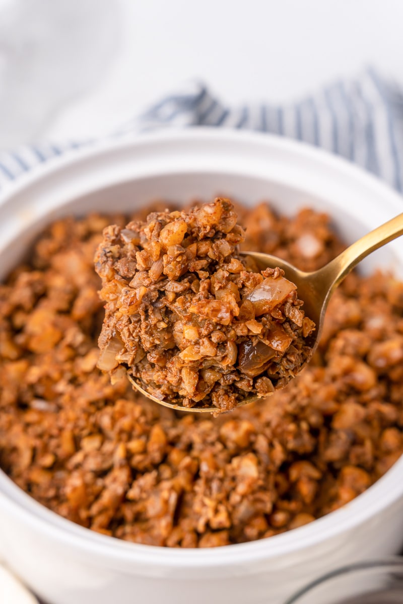 a spoonful of vegan taco meat