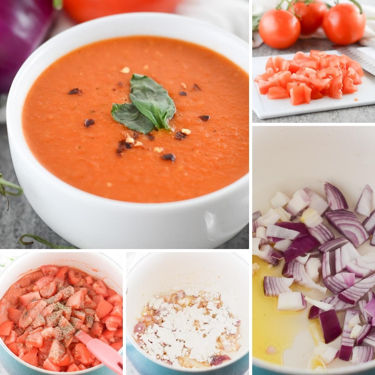 collage of images showing how to make vegan tomato soup