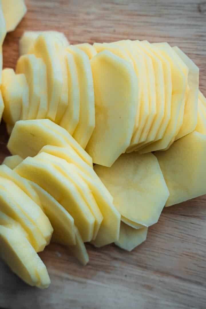 Potatoes on a wooden board