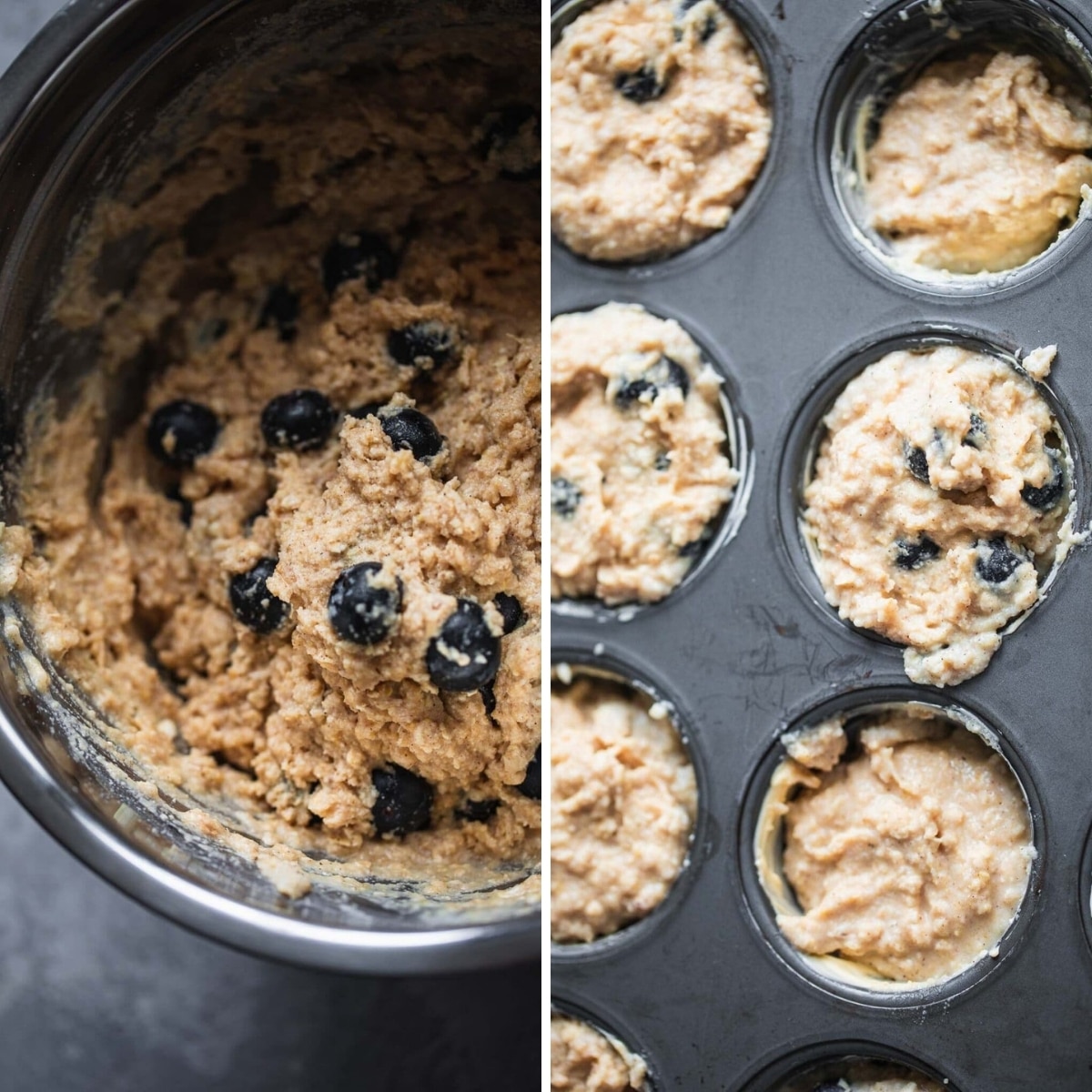 putting the muffin batter into a muffin tin