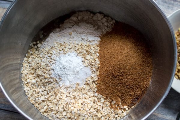 mixing together the dry ingredients for healthy carrot muffins