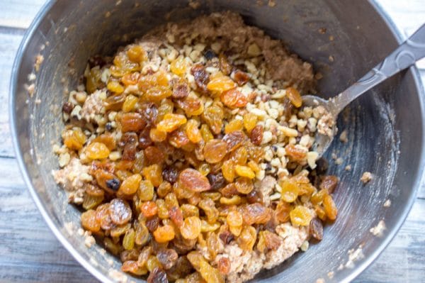 adding the raisins to carrot muffin batter