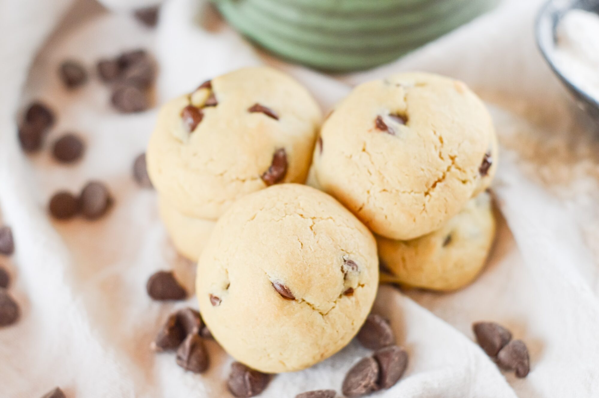 close up of vegan chocolate chip cookies on a plate