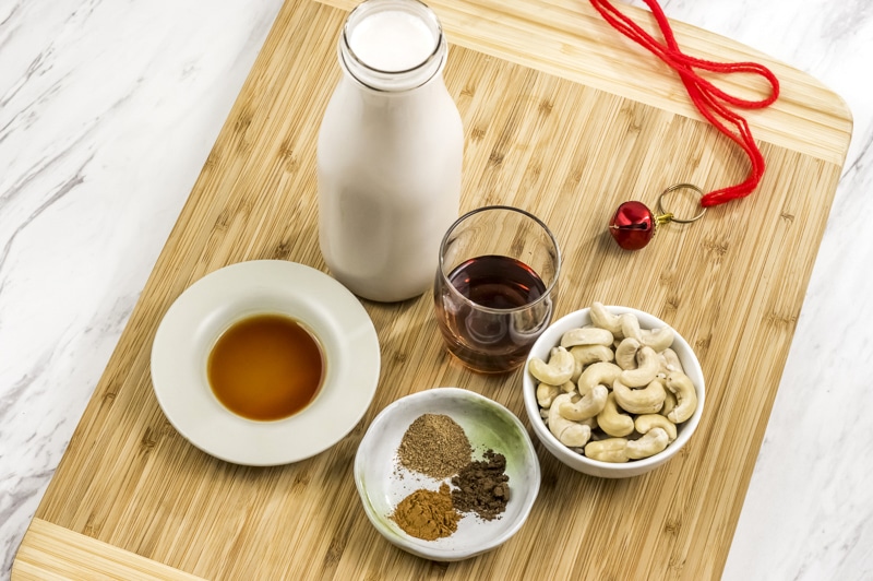 Vegan Eggnog made with raw cashews and coconut milk being served 