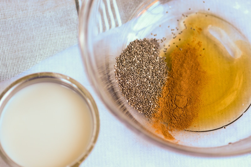 mixing the custard for vegan french toast