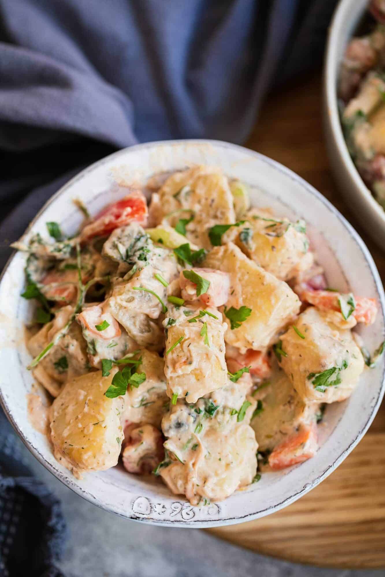 Dairy-free potato salad in a bowl