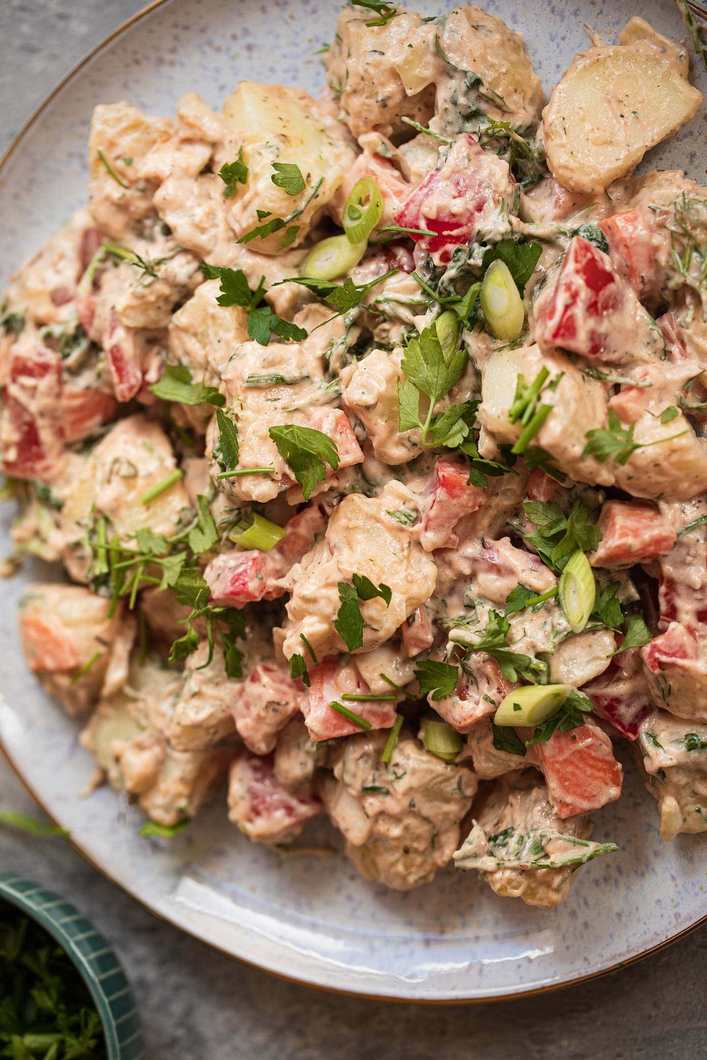 Dairy-free potato salad on a plate