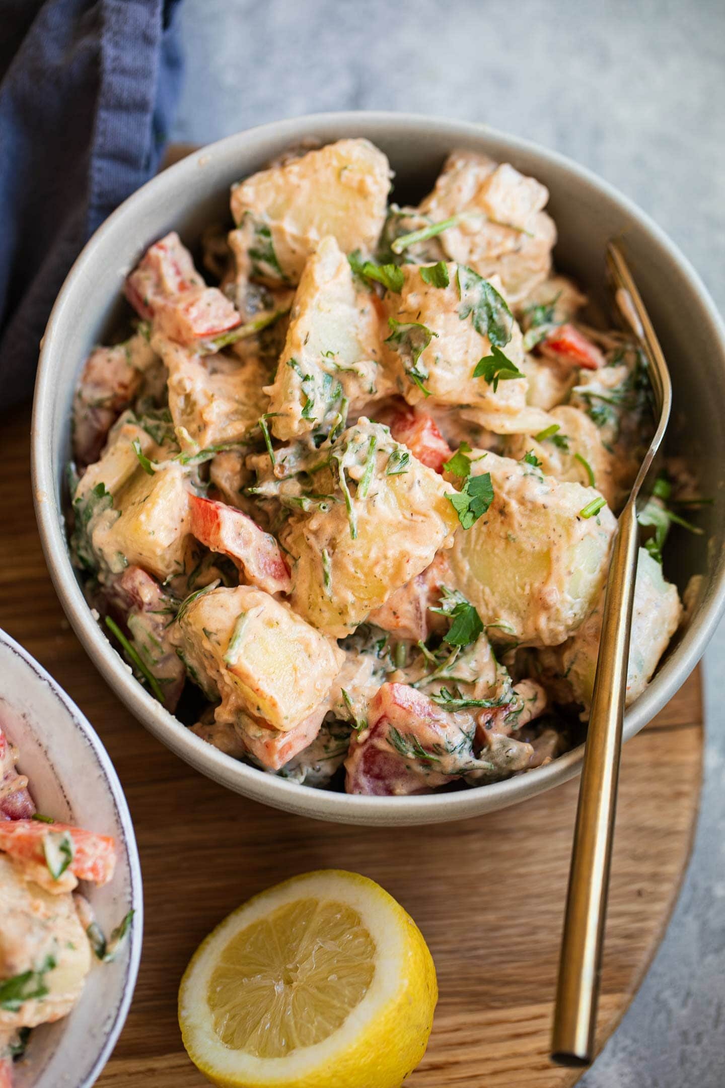 Potato salad with vegetables, herbs and a dairy-free sauce