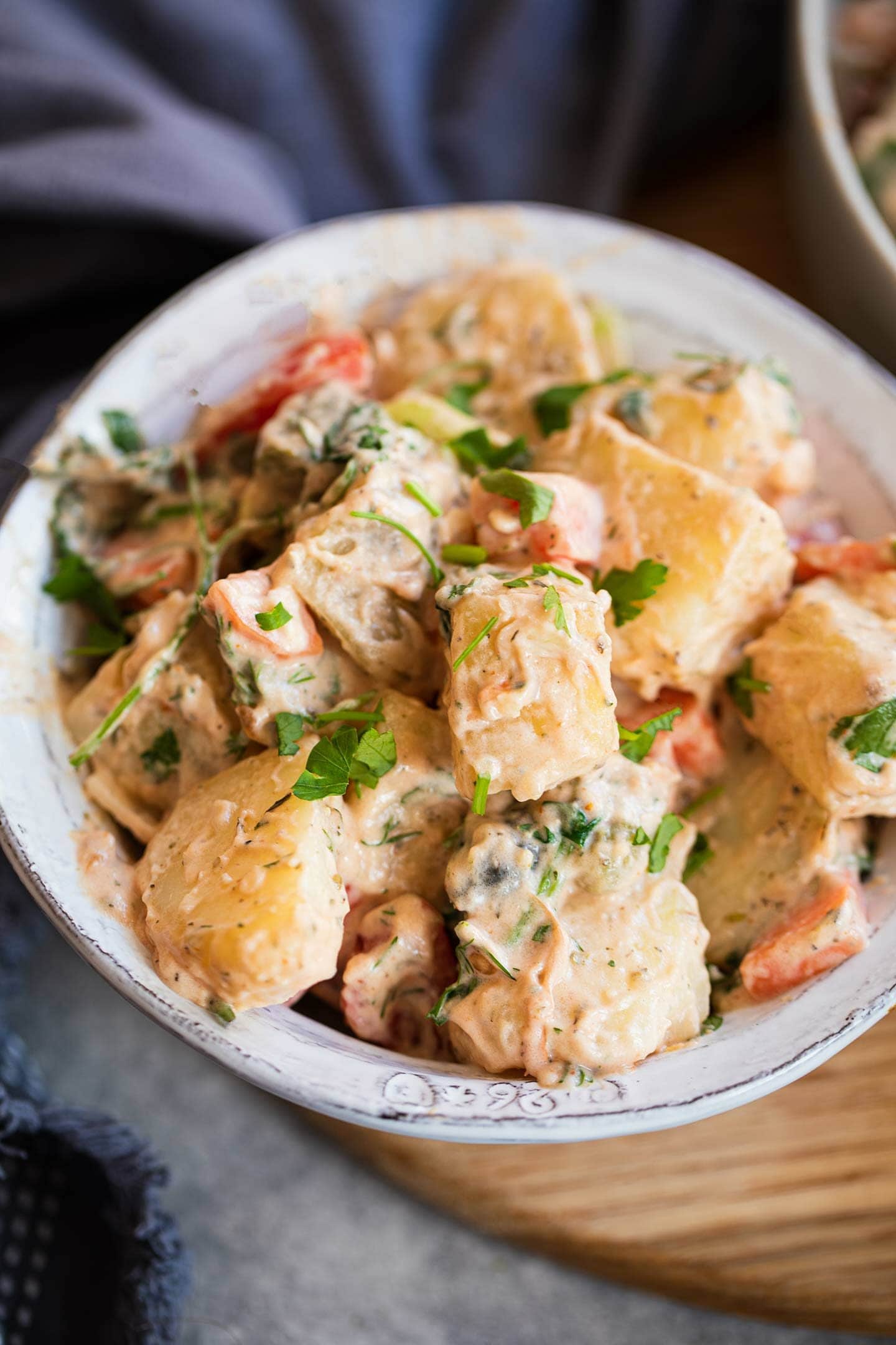 Vegan potato salad with vegetables