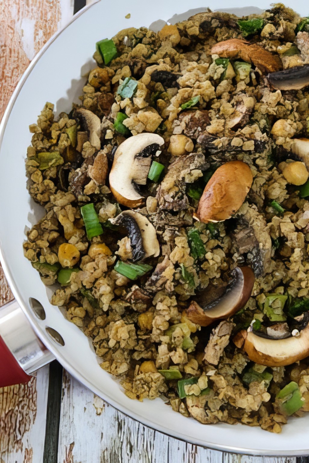 Cauliflower fried rice with chickpeas and mushrooms