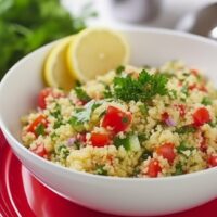 Tabbouleh salad with bulgur, tomatoes, parsley, and lemon