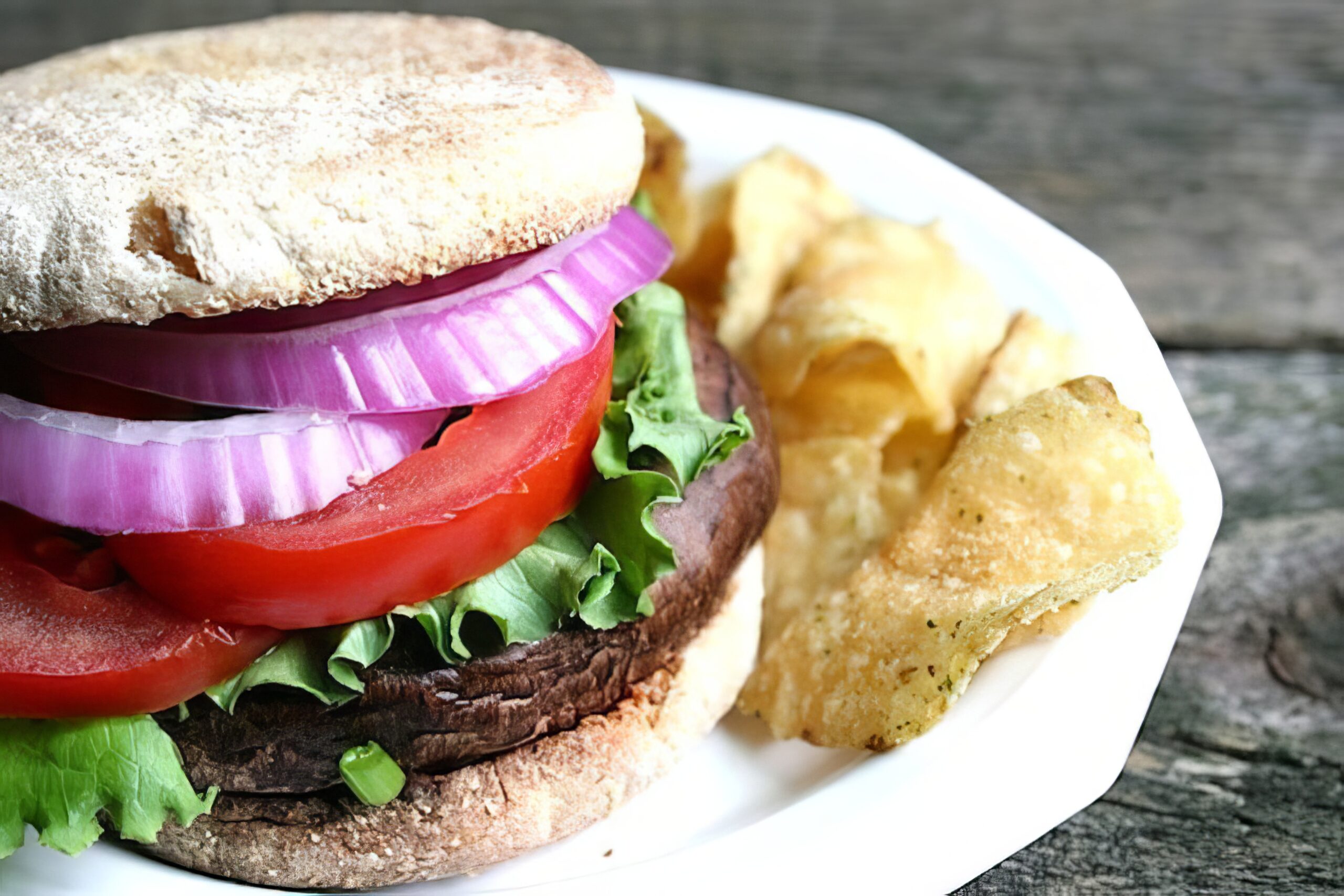 Grilled portobella mushroom burger on a bun