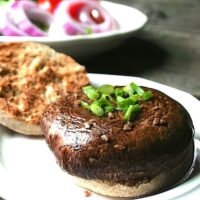 Easy vegan portobella burger overhead view