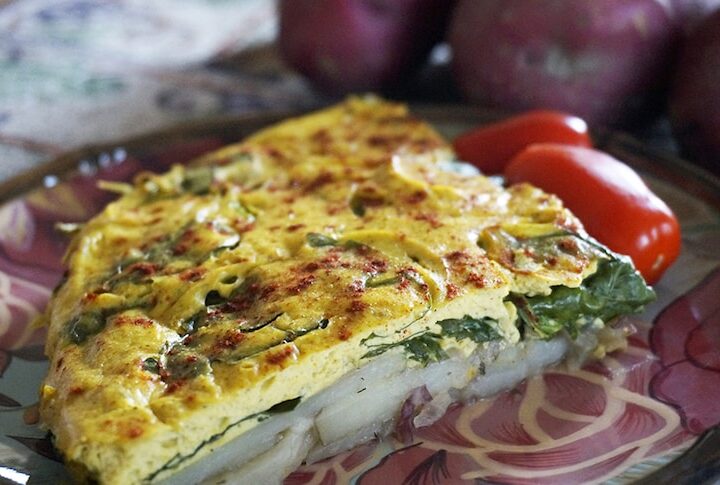 Vegan Potato and Spinach Frittata by Laura Theoodore