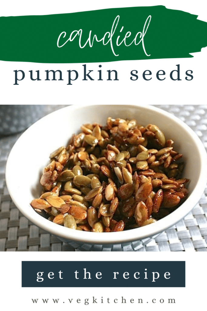 Candied pumpkin seeds Pinterest graphic