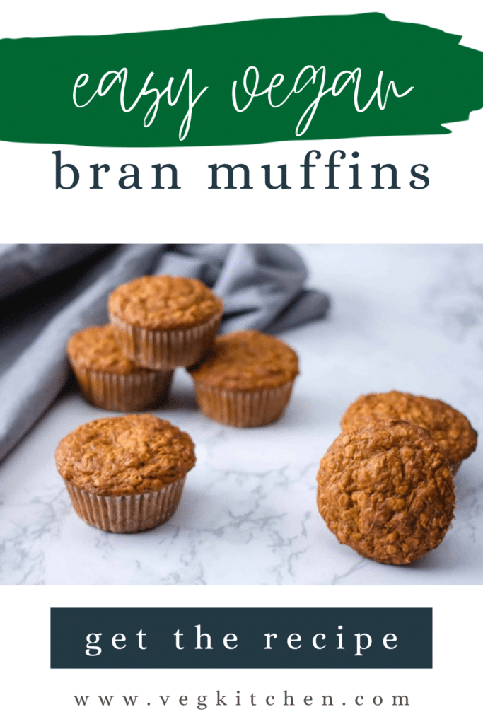 Easy vegan bran muffins on a marble counter with a gray napkin
