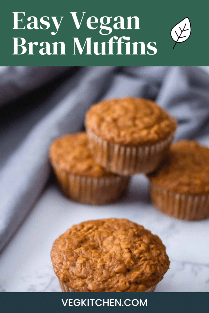 Easy vegan bran muffins stacked on a marble counter