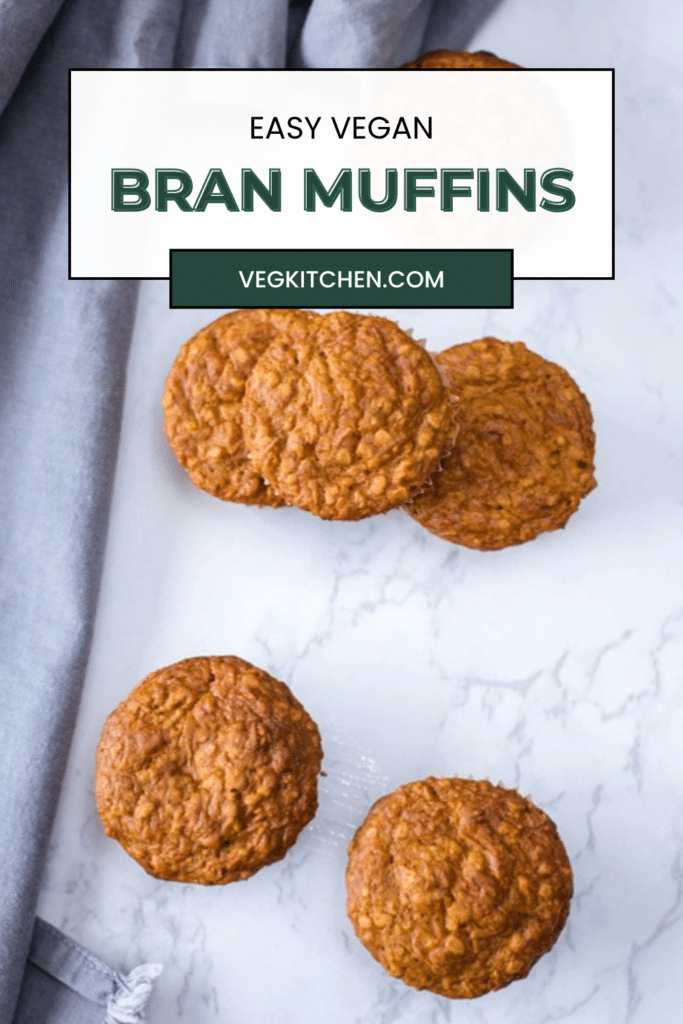 Overhead view of easy vegan bran muffins on a marble counter