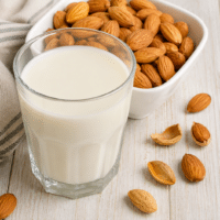 Glass of homemade almond milk