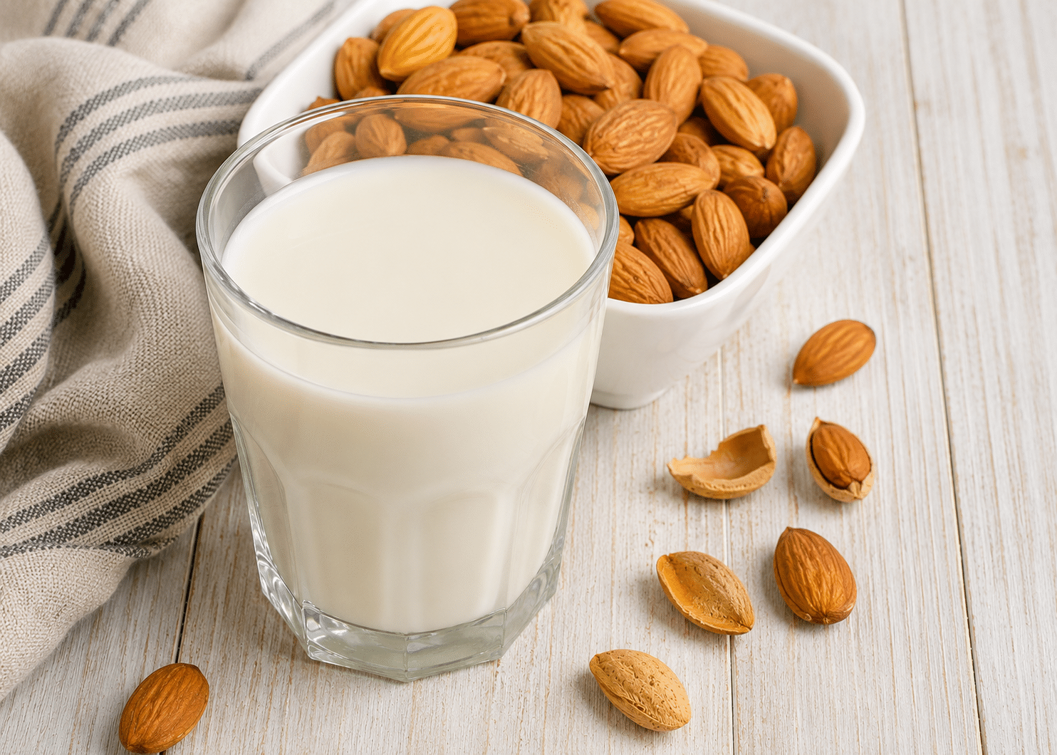 Glass of homemade almond milk