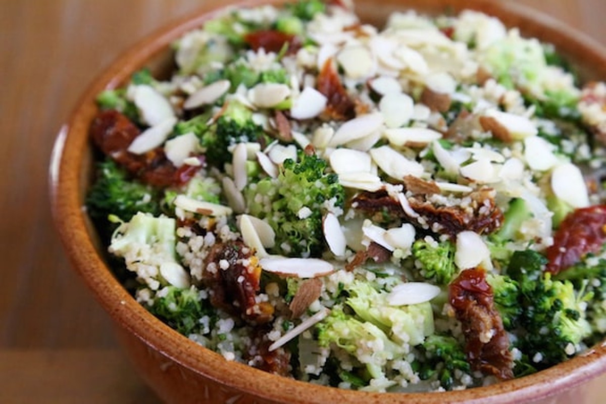 Close-up of lemony couscous with broccoli