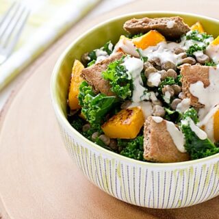 Image for Butternut Squash Kale Salad with Lentils and Tahini Dressing