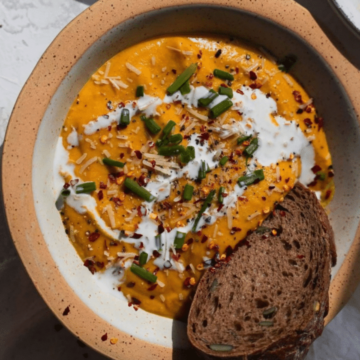 Roasted Vegetable Pumpkin Soup - vegan recipe from VegKitchen