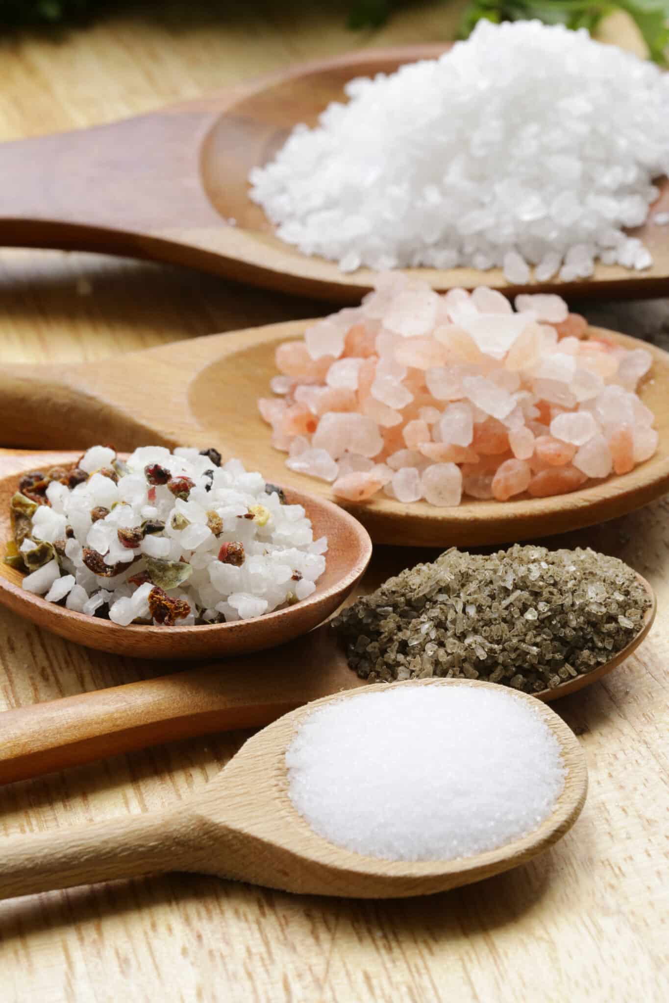 Close-up of colorful salt varieties