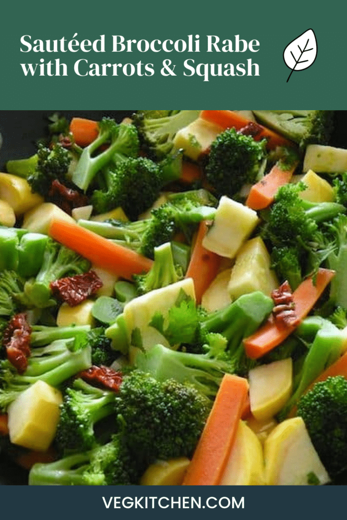Sautéed broccoli rabe with baby carrots and yellow squash