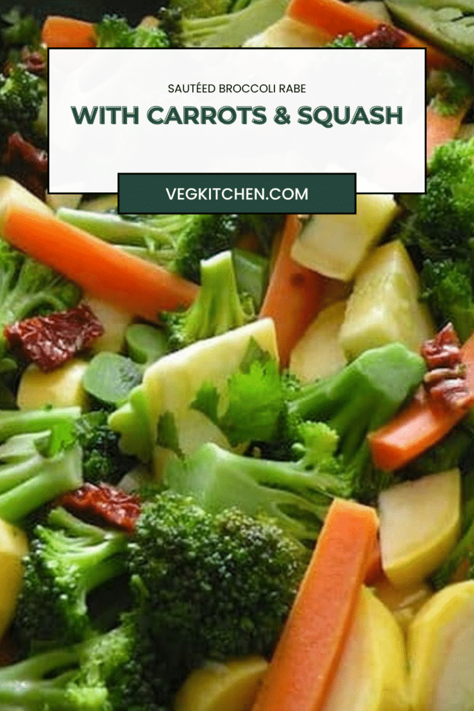 Sautéed broccoli rabe with baby carrots and yellow squash