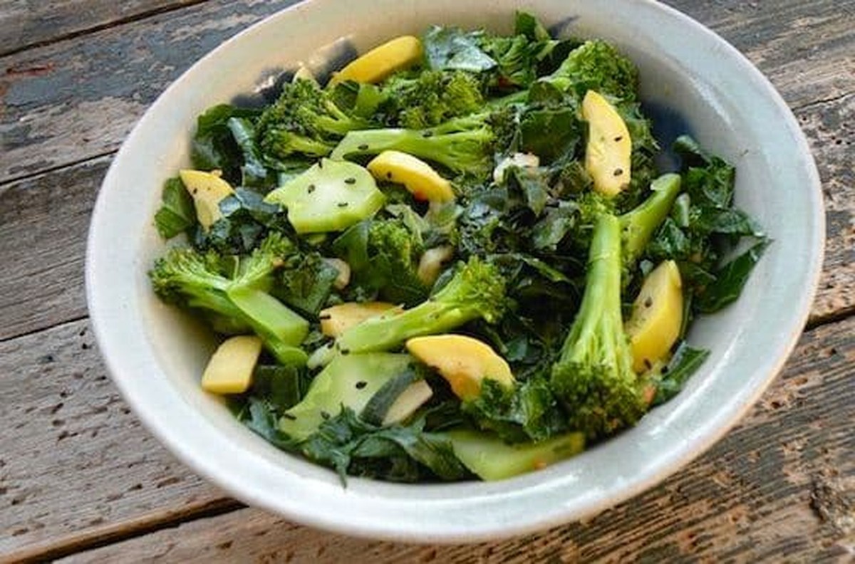 Sesame kale and broccoli saute