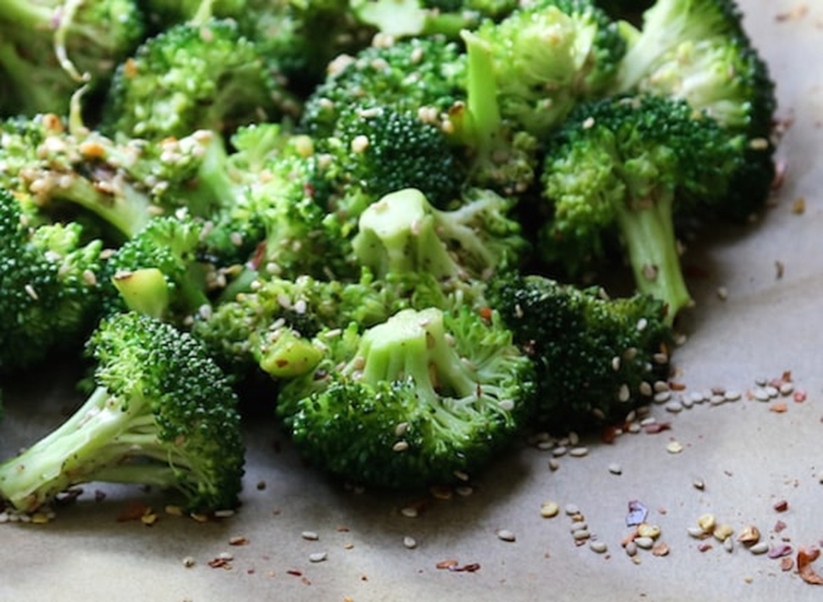 Spicy stir-fried sesame broccoli on a plate