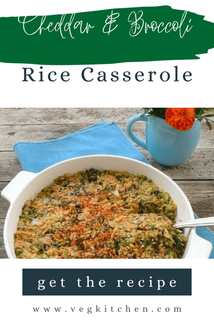 Vegan cheddar and broccoli rice casserole