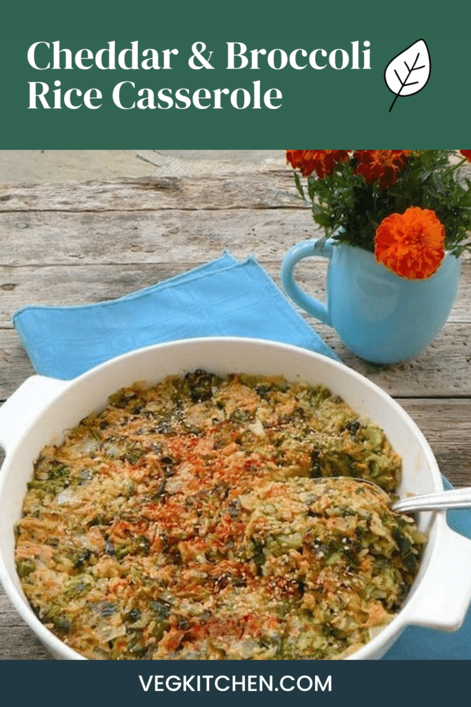 Vegan cheddar and broccoli rice casserole