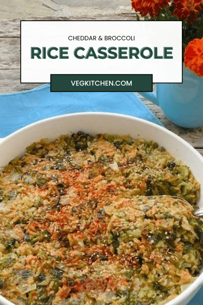 Vegan cheddar and broccoli rice casserole