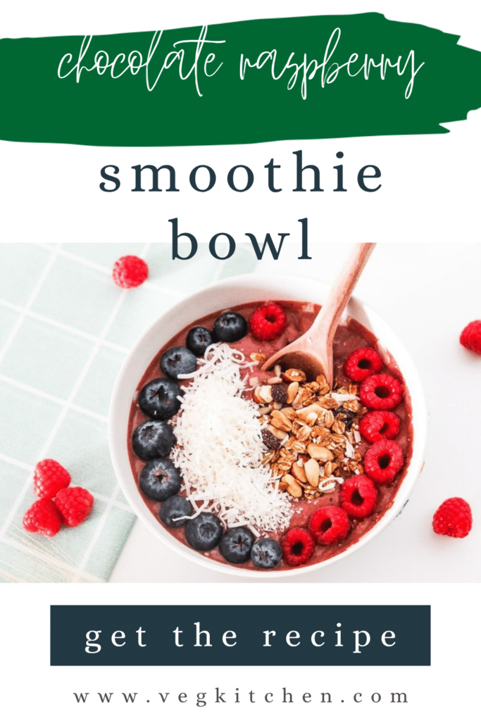 Pinterest pin graphic for Vegan Chocolate Raspberry Smoothie Bowl